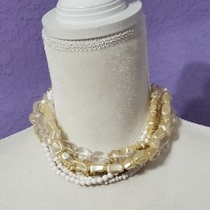 Cream/White Beaded Chunky Cascade Statement Necklace